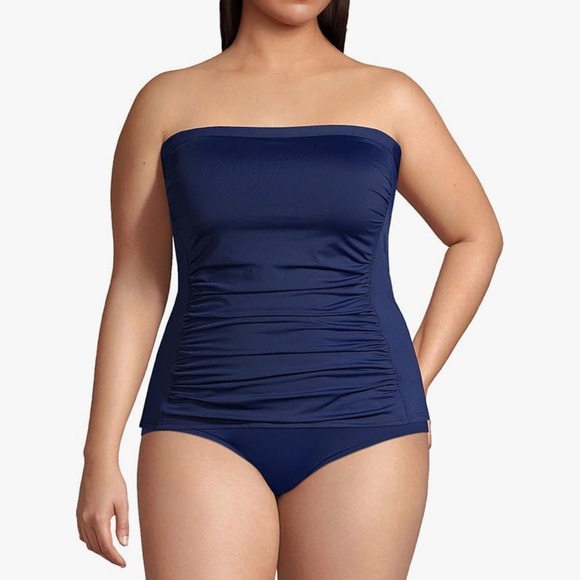 Lands' End Bandeau Tankini Swim Top Removable/Adjustable Straps-Navy-Women 20W - Picture 6 of 8